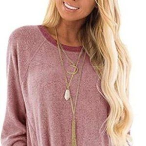 NWT Beyove Casual Pink Long Sleeve Pocket Lightweight Soft Knit Tunic Top 5XL